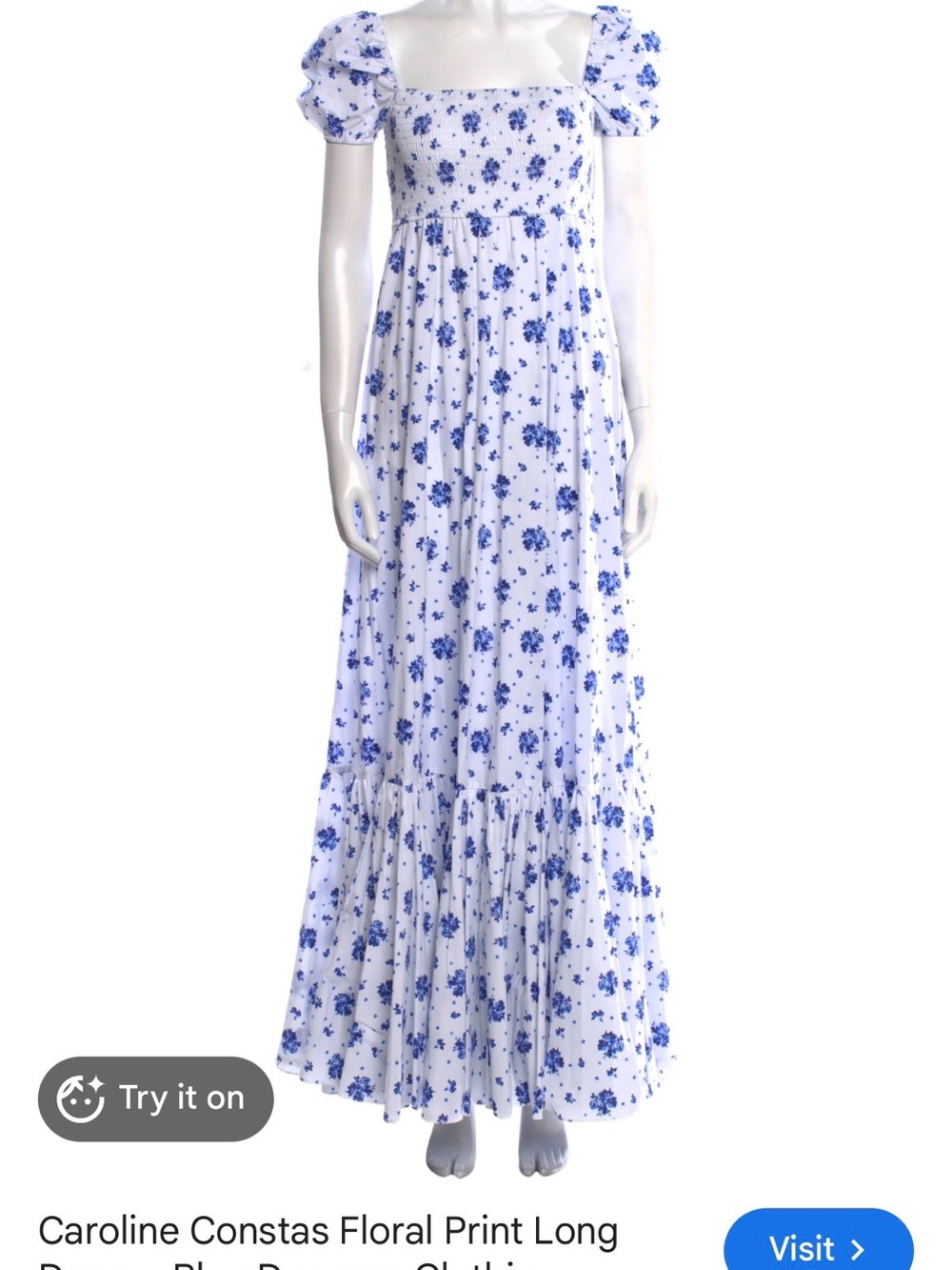 Caroline Constas White Maxi Dress with Blue Floral Print